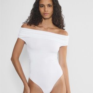 Aritzia Contour White Off-Shoulder Bodysuit